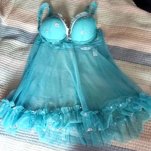 Baby Doll Lingerie Nighty Blue Sheer